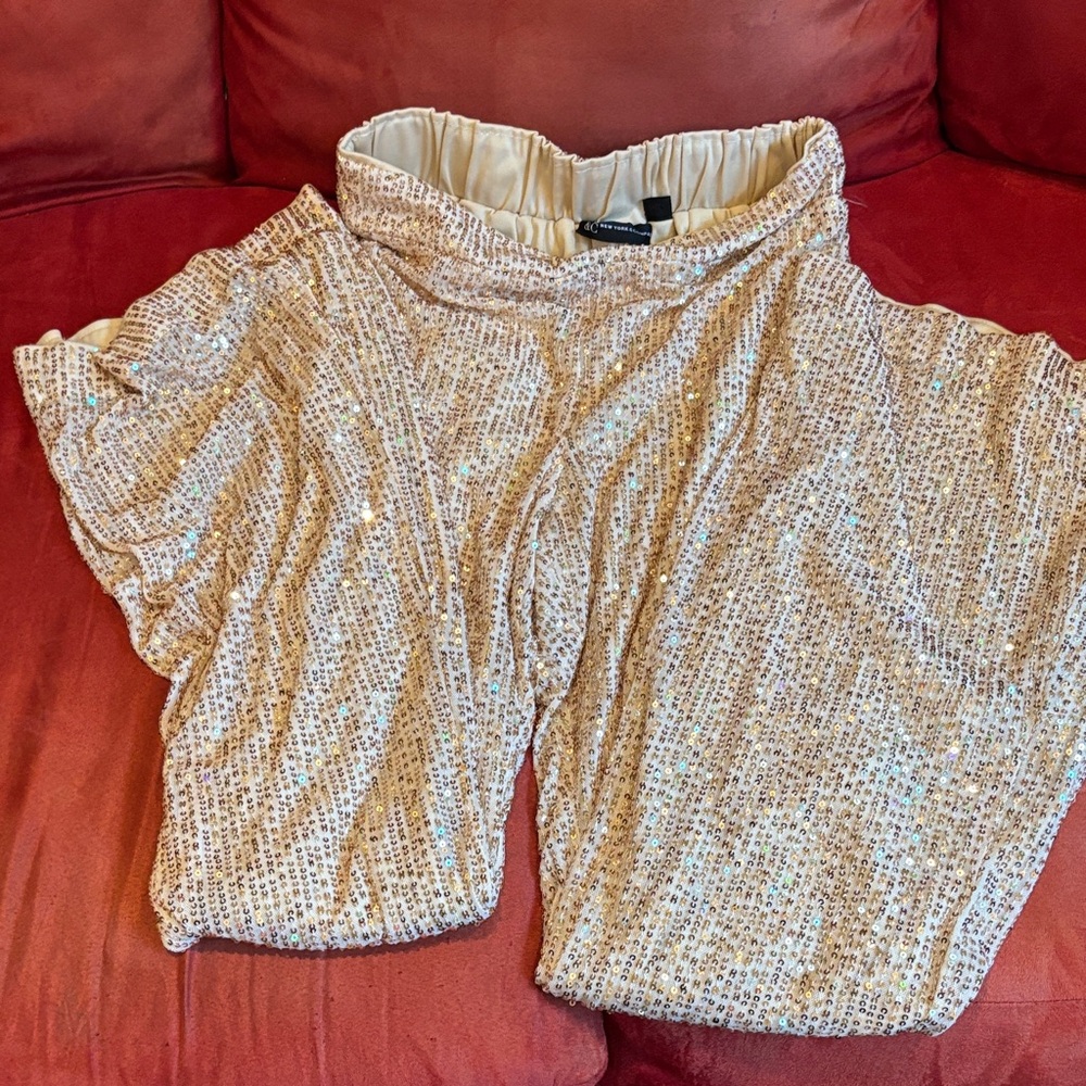 New York & Company Champagne Sequin flared pants